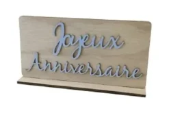 CENTRE DE TABLE JOYEUX ANNIVERSAIRE EN BOIS BLEU PASTEL