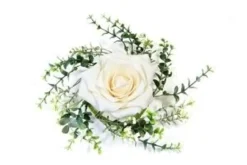 CENTRE DE TABLE ROSE ET FEUILLAGE IVOIRE