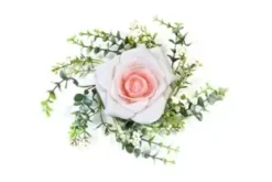 CENTRE DE TABLE ROSE ET FEUILLAGE ROSE