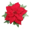 CLIP POINSETTIA VELOURS FEUILLAGE PAILLETE D.17CM ROUGE