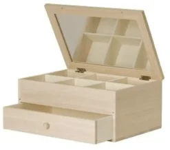 COIFFEUSE BOIS 6 COMPARTIMENTS ET 1 TIROIR 11.5X26X19CM