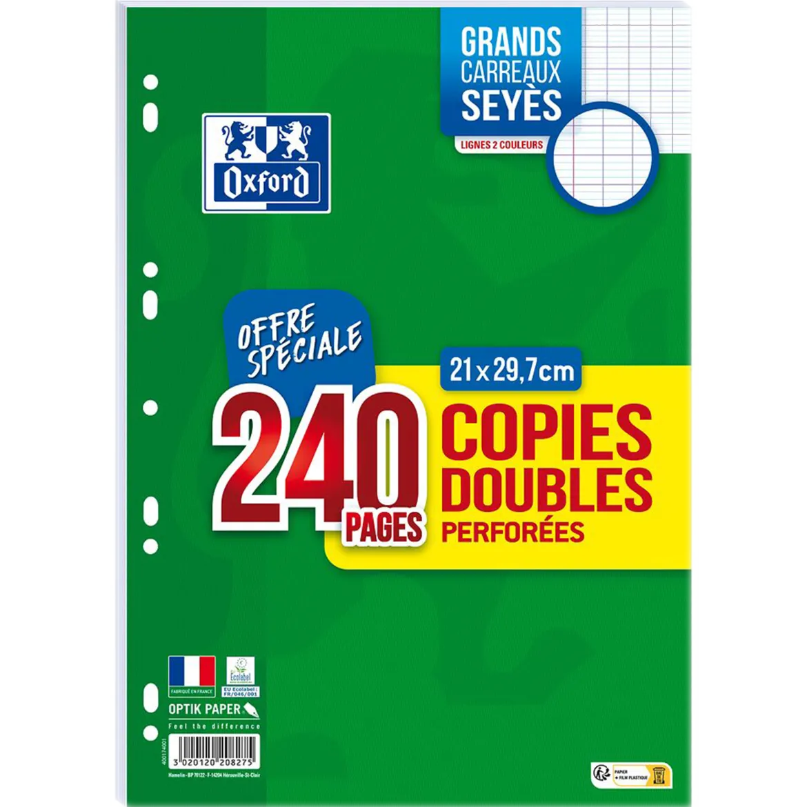 COPIES DOUBLES PERFOREES OXFORD 21X29.7CM X240 PIECES SEYES