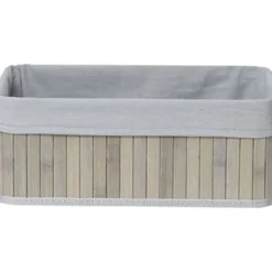 CORBEILLE RECTANGLE 37X25X15CM BAMBOU TISSU GRIS