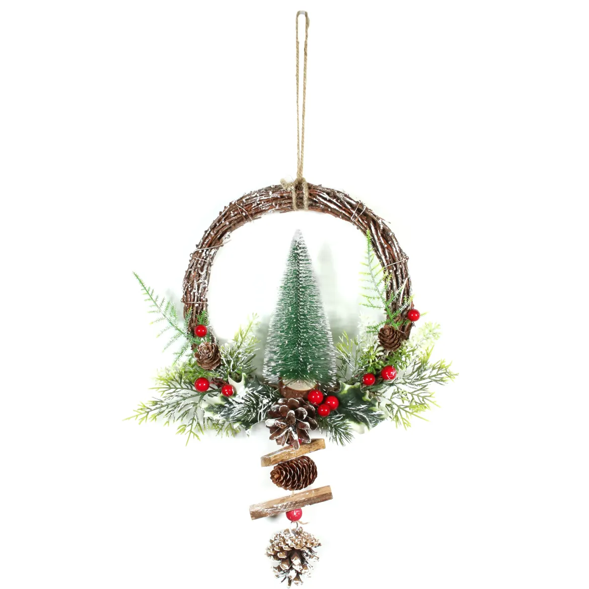 COURONNE BOIS SAPIN ET POMMES DE PIN 23X40CM