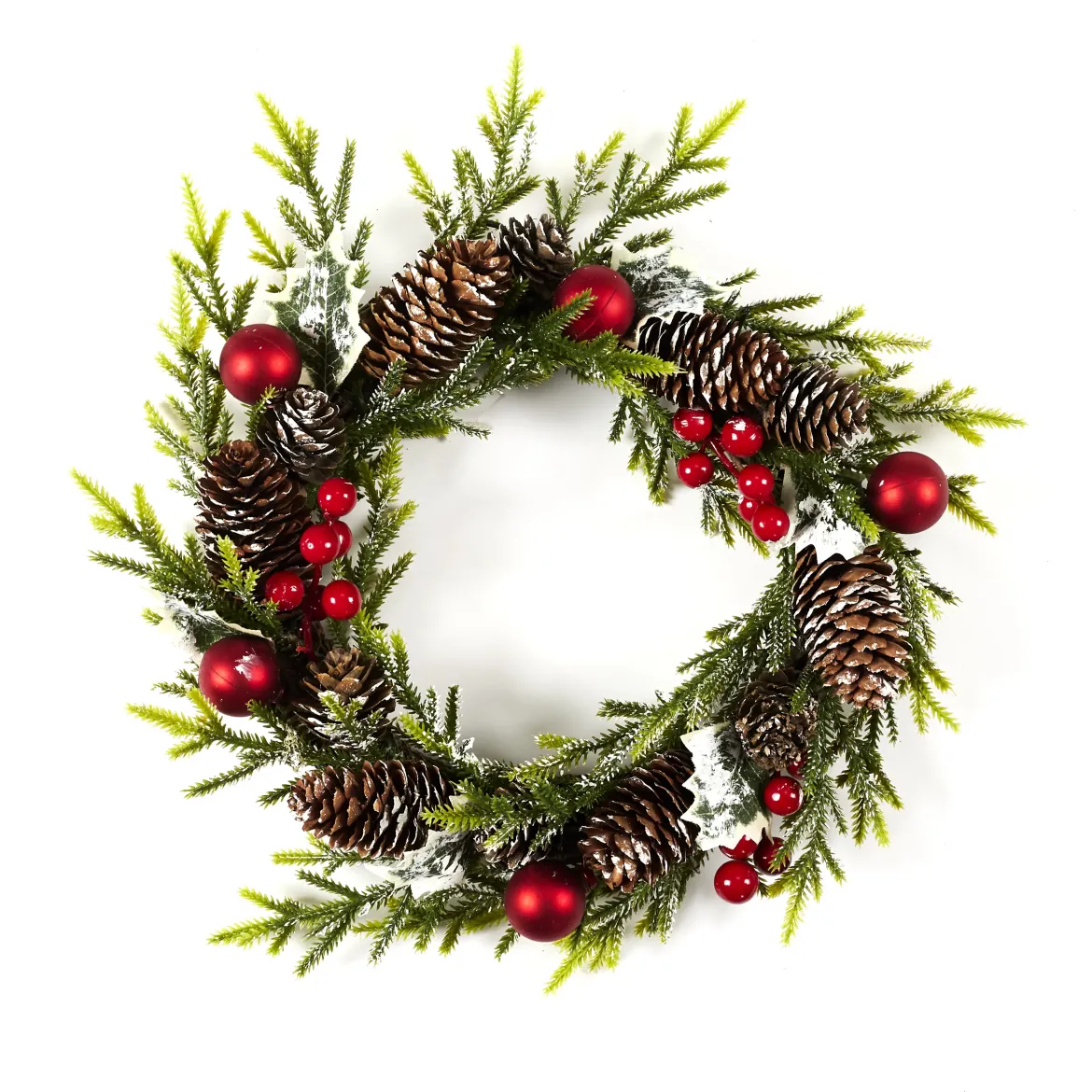 COURONNE BRANCHES POMMES DE PIN ROUGE D.33CM