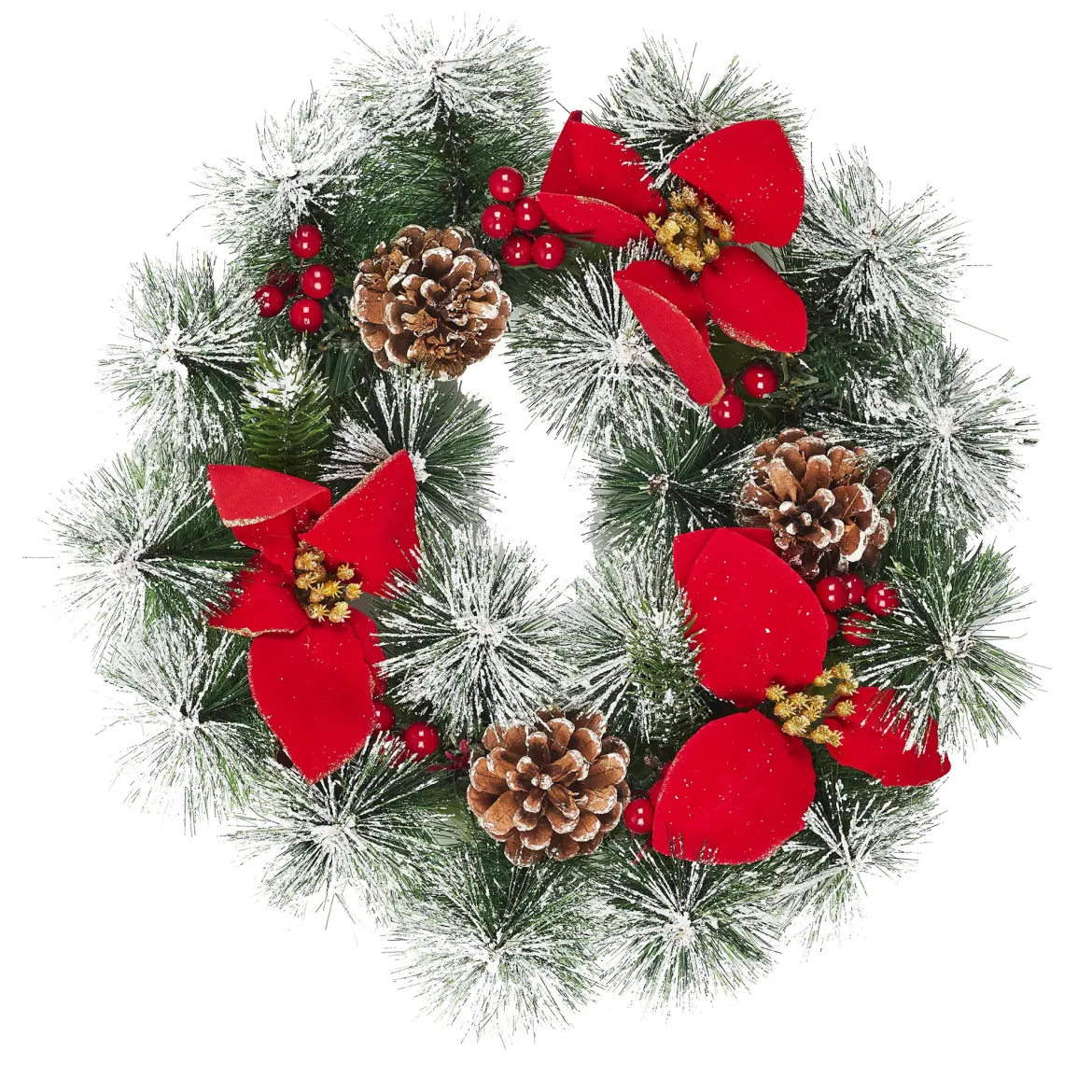 COURONNE DE NOEL PIN ET FLEURS 30CM