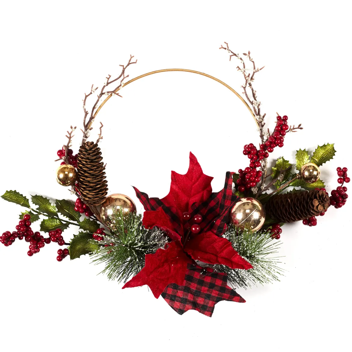 COURONNE HOUX ET FEUILLES TARTAN 35CM