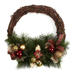 COURONNE MURALE ROTIN TARTAN ET DORE 30CM