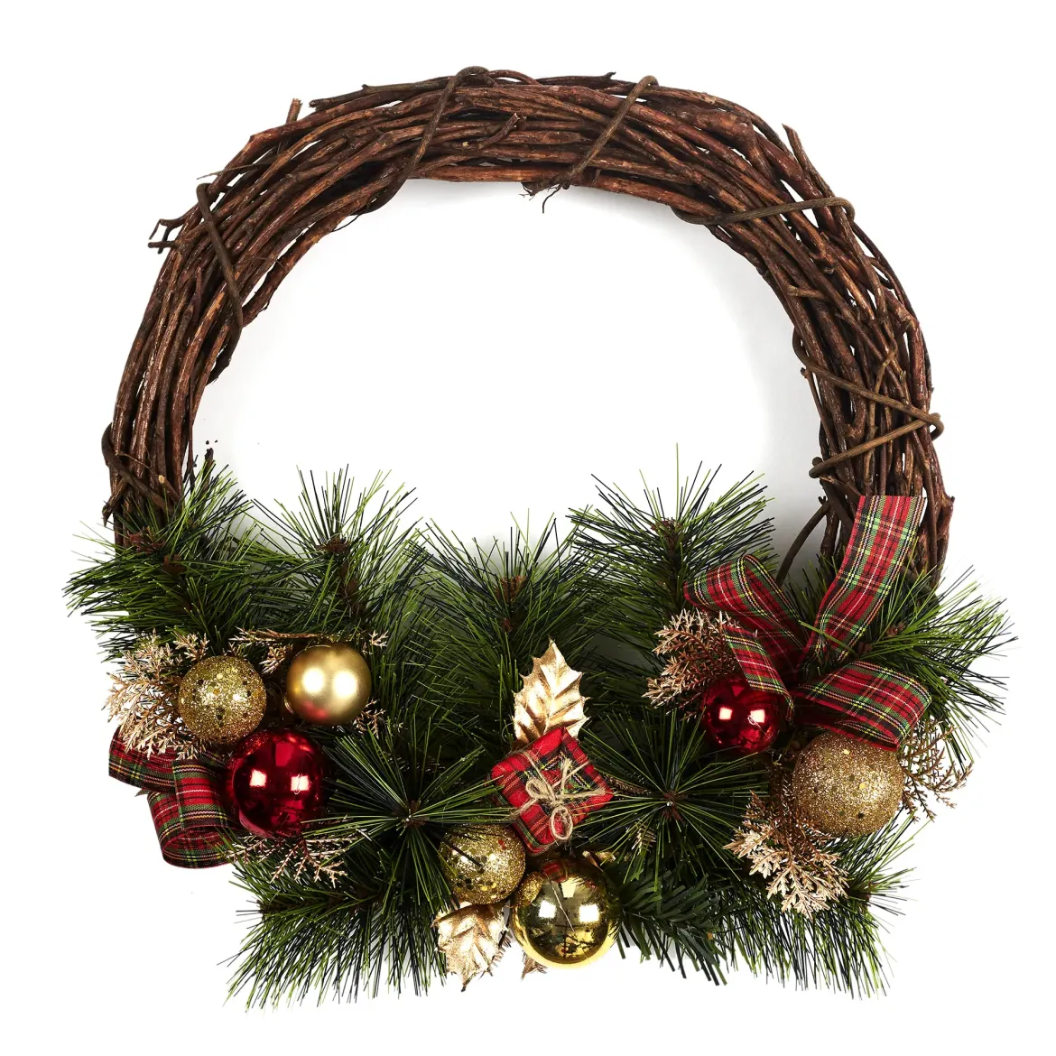 COURONNE MURALE ROTIN TARTAN ET DORE 30CM