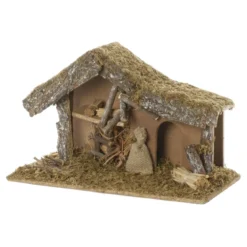 CRECHE DE NOEL VIDE MOUSSE ET ECORCE H.24CM