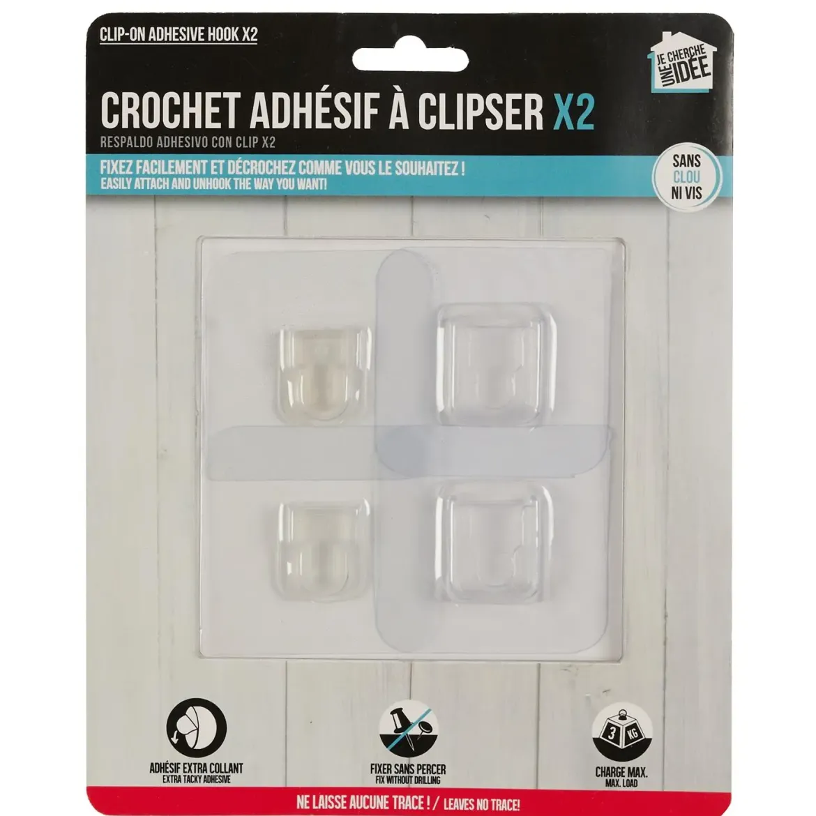 CROCHET MURAL DOUBLE FACE AUTO ADHESIF 3KG X2 PIECES