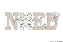 DECO NOEL 10X2.5X22CM BOIS FLOCON BLANC
