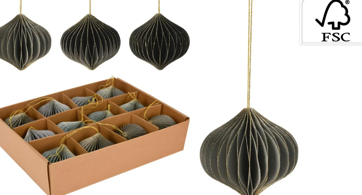 DECORATION ORIGAMI ALLONGE ROND GRIS 8CM