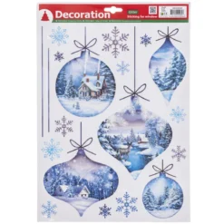 DECO VITRE BLEU PAILLETTE ARGENT 29X41CM