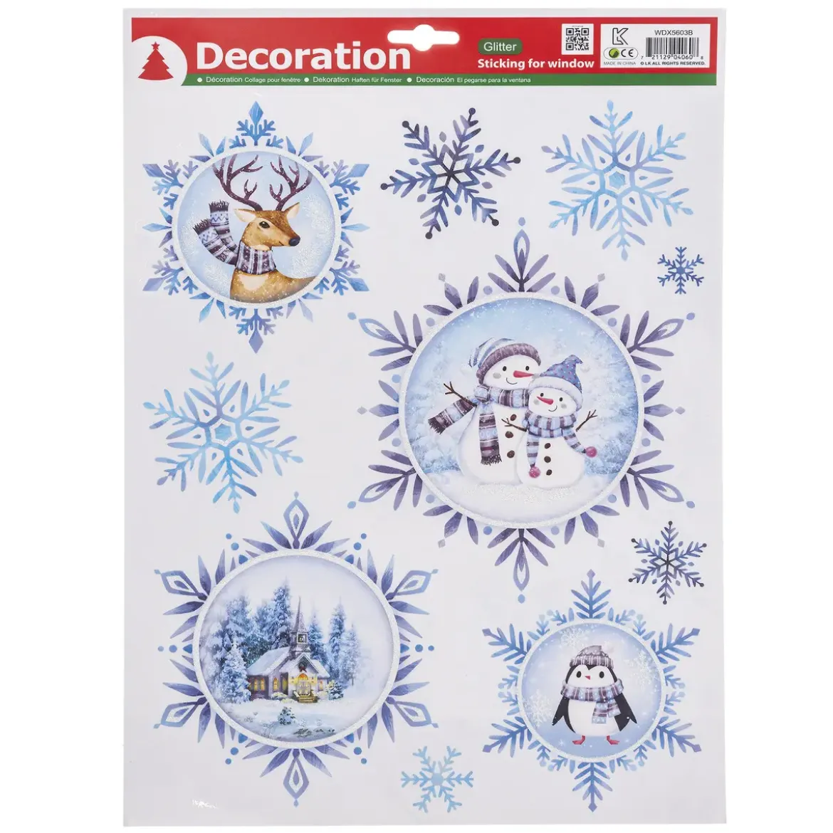 DECO VITRE BLEU PAILLETTE ARGENT 29X41CM