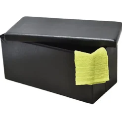 DOUBLE POUF DE RANGEMENT PLIABLE PU MDF UNI NOIR