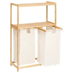 ETAGERE TIDY BOX 2 PANIERS A LINGE BAMBOU BEIGE