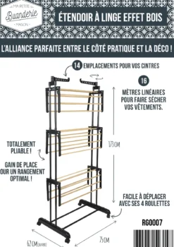 ETENDOIR EFFET BOIS 3 ETAGES 73X64X173CM