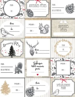 ETIQUETTES PAQUET CADEAU POP BLANC GRIS X15 PIECES