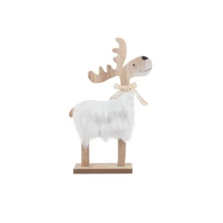 FIGURINE RENNE BLANC IMITATION FOURRURE 10X17CM