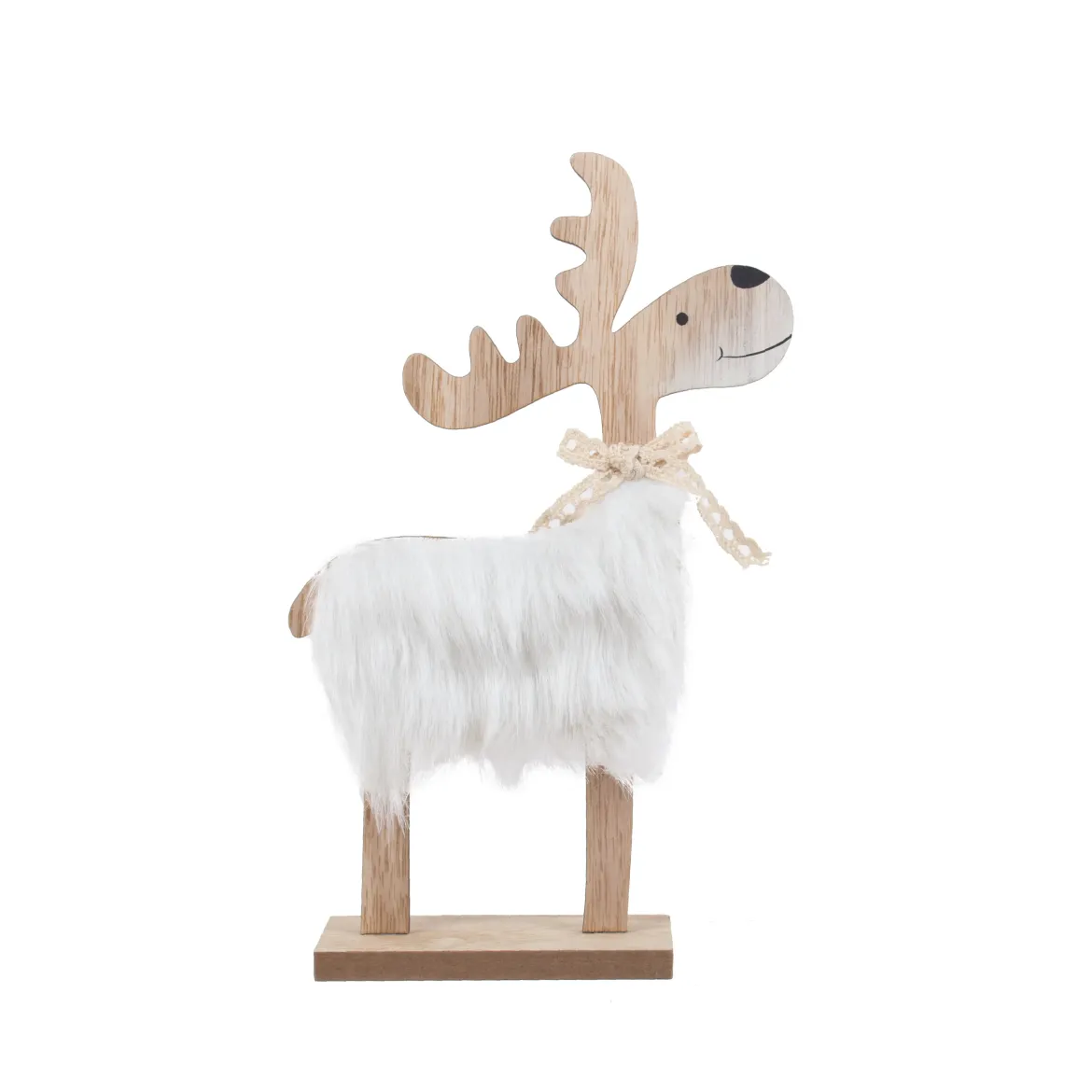 FIGURINE RENNE BLANC IMITATION FOURRURE 15.5X25CM