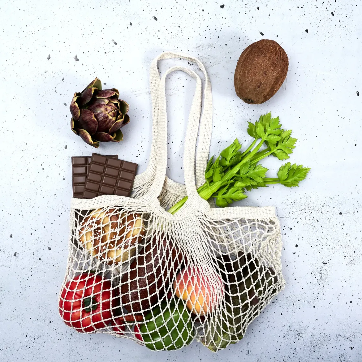 FILET A PROVISION AVEC POCHON COTON 36X35CM