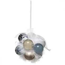 FLEUR DE NOEL 11 BOULES ARGENT DORE BLEU BLANC 30MM