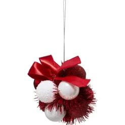 FLEUR DE NOEL 11 BOULES ROUGE BLANC 3CM