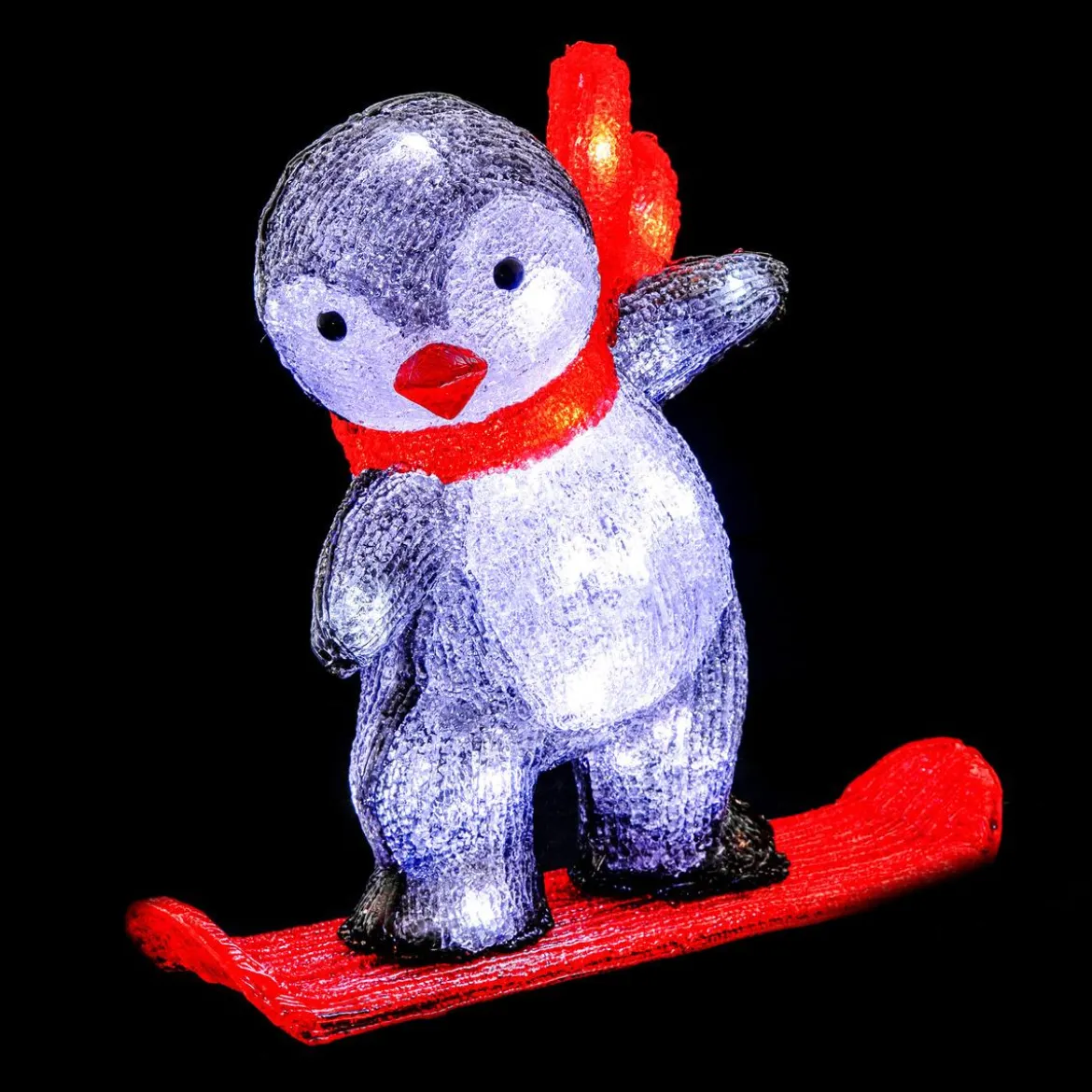 FORME ACRYLIQUE EXTERIEUR PINGOUIN SNOWBOARD 40LEDS H.30CM