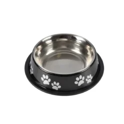 GAMELLE MOTIF PATTES INOX D.21CM NOIR BRILLANT ANTIDERAPANT