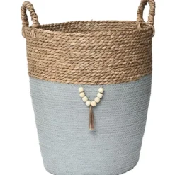 GRANDE PANIERE RONDE DECO NATUREL VERT KAKI