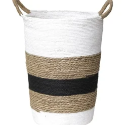 GRANDE PANIERE RONDE VEGETALE ET PAPIER BLANC NATUREL NOIR
