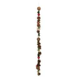 GUIRLANDE BOIS POMME DE PIN ROUGE 1M