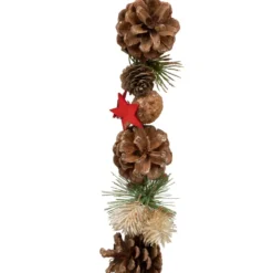 GUIRLANDE BOIS POMME DE PIN ROUGE 1M