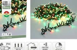 GUIRLANDE CLUSTER 400LED 8M ROUGE VERT BLANC CHAUD IP44