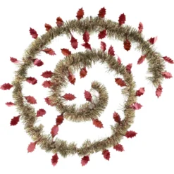 GUIRLANDE DE NOEL FEUILLE FROSTY 150X4X2M CHAMPAGNE ROUGE