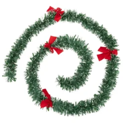 GUIRLANDE DE NOEL VERTE NOEUD ROUGE BOUT BLANC 75X6X2M