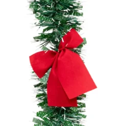 GUIRLANDE DE NOEL VERTE NOEUD ROUGE BOUT BLANC 75X6X2M