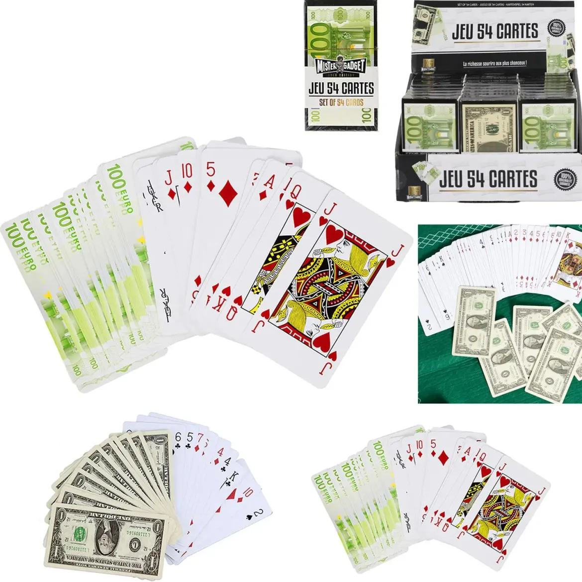 JEU DE CARTES VERSO EURO OU DOLLAR X54 M48