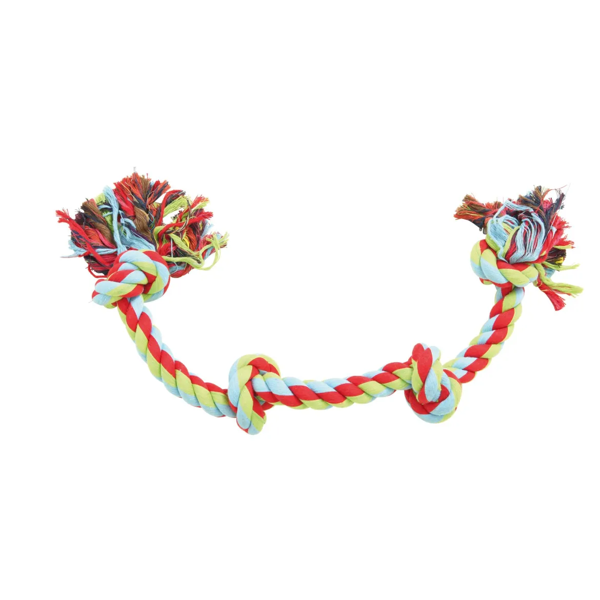 JOUET CORDE 4 NOEUDS SUPER RESISTANT 70CM ROUGE VERT BLEU