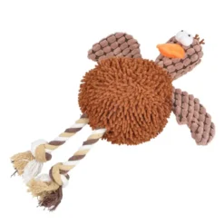 JOUET PELUCHE CANARD ET CORDE SONORE 28CM BRUN