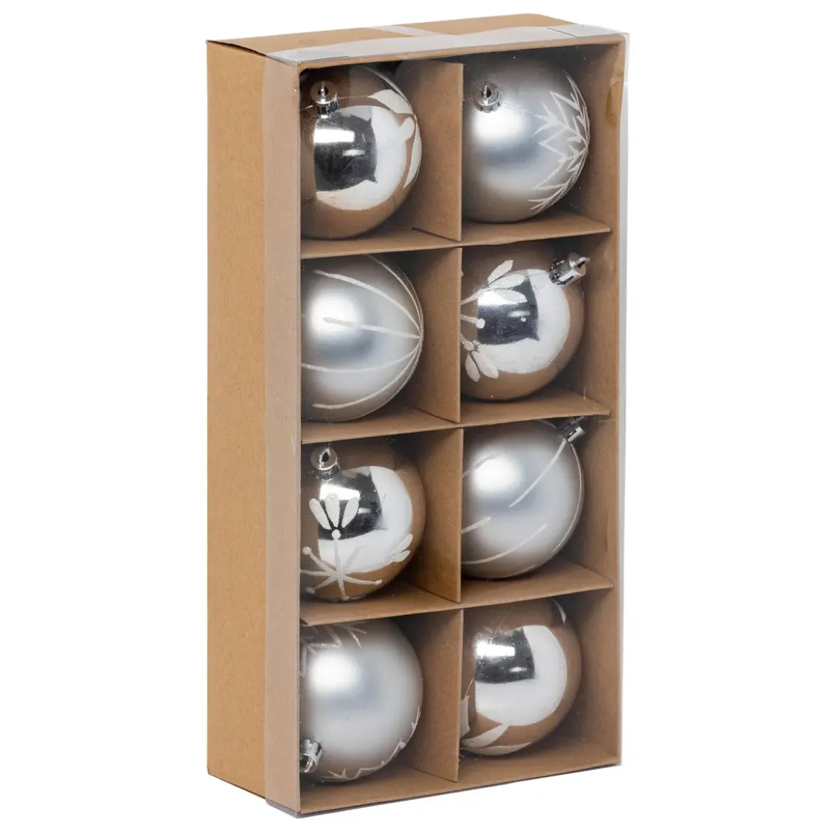 KIT 8 BOULES DE NOEL ARGENT BLANC 8CM
