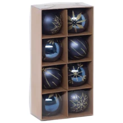 KIT 8 BOULES DE NOEL BLEU OR 8CM