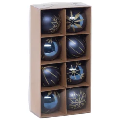 KIT 8 BOULES DE NOEL BLEU OR 8CM