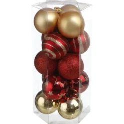KIT 15 BOULES DE NOEL LISSE DECO ROUGE OR 5CM