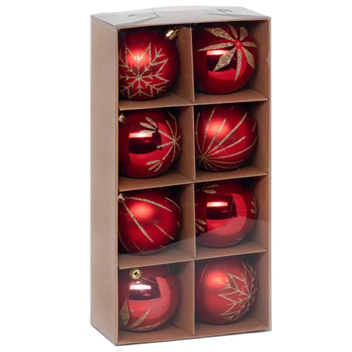 KIT 8 BOULES DE NOEL ROUGE OR 8CM