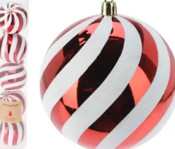 KIT 5 BOULES NOEL RAYE ROUGE ET BLANC D.8CM