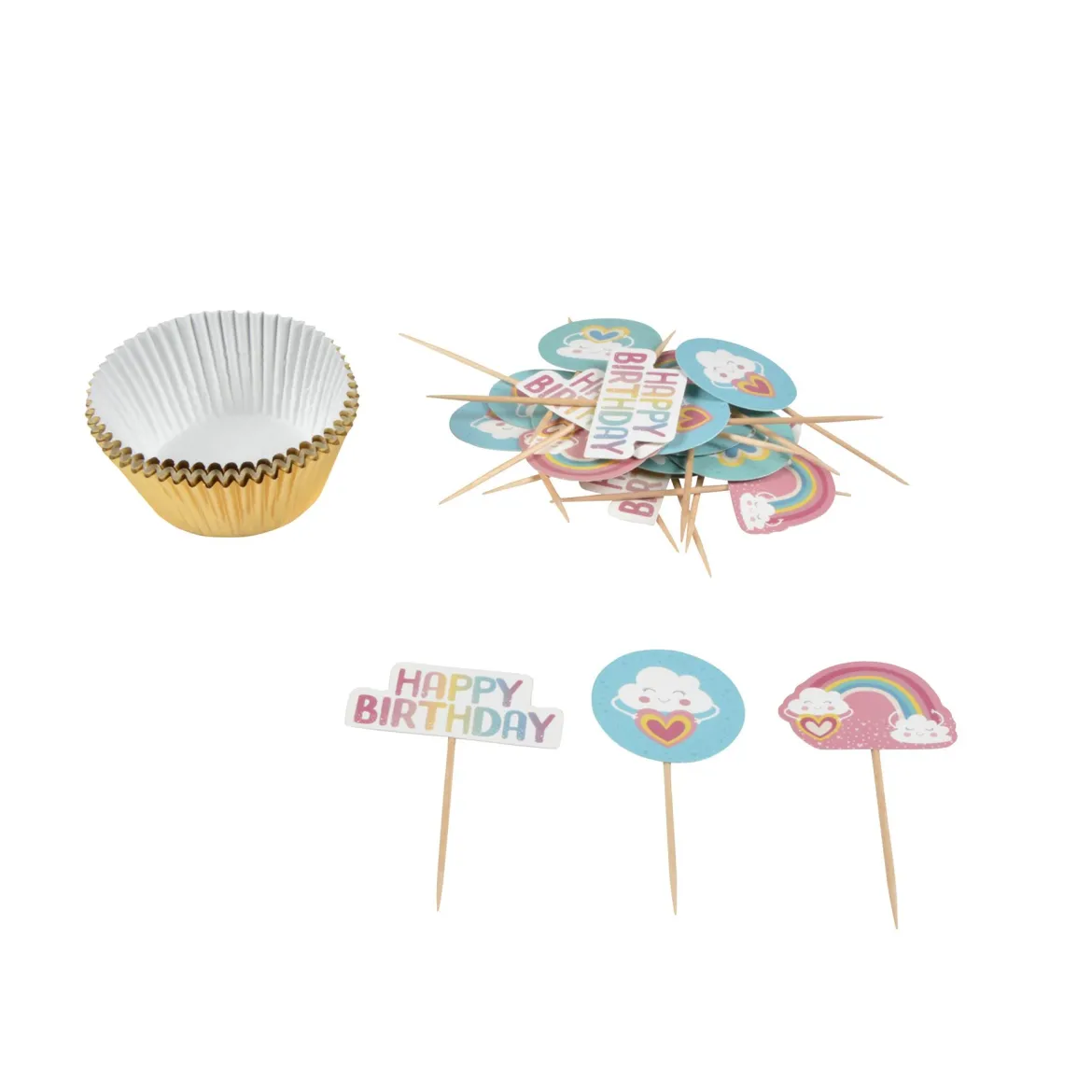 KIT DECORATION CUPCAKES 24 CAISSETTES ET 24 DECOS RAINBOW
