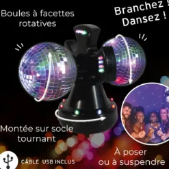 LAMPE BOULE DISCO DOUBLE USB