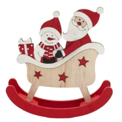 LUGE NOEL A BASCULE ROUGE BLANC ET BOIS 12X14CM